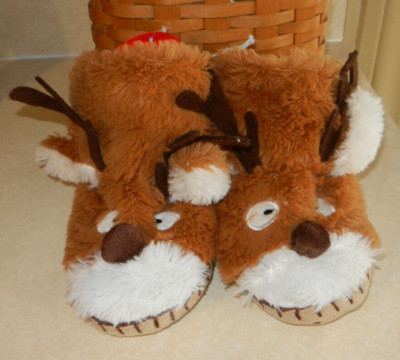 Little Blue House Kids Reindeer Slippers Cozy Slouch M (8-10) New-image