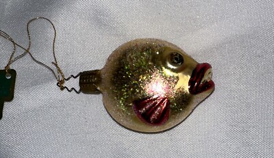 White Hurst Imports Nautical Gold Puffer FISH Glass ORNAMENT-image