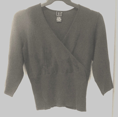 INC V-Neck 3/4 Sleeve V Neck Crossover Brown Sweater Top Size Large Soft & Cozy-image