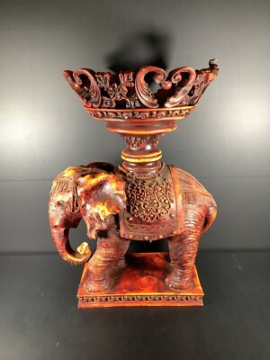 RARE Pier 1 Imports Lg Red Resin Elephant Compote Candle Holder Planter FLAWS-image