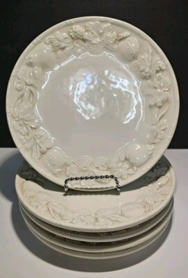 5 Pier 1 Imports Pomegranate Dessert Salad Plates White 8.5” Dia  Retired Italy-image