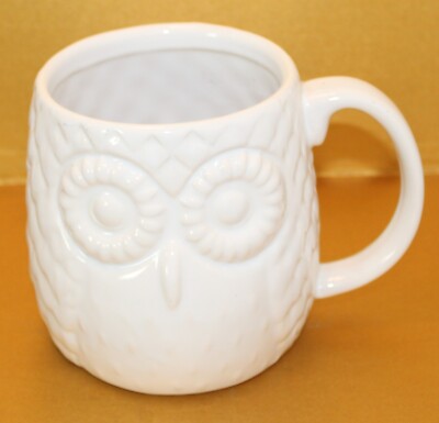 White Owl ceramic Coffee,Tea Mug Pier 1 Imports Embossed Design Boho,Farmhouse-image