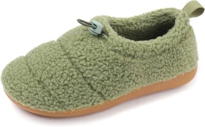 Women’s Cozy Faux Sherpa Fleece Slippers with Drawstring Memory Foam House Shoes-image