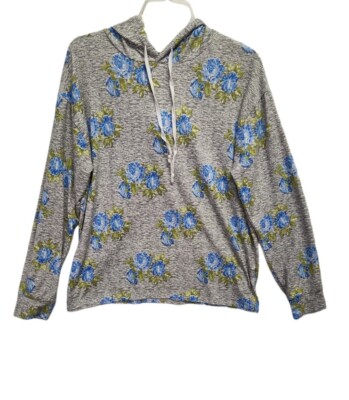 Soft & Cozy Lifestyles By Poof Women's L Blue Floral Pullover Hoodie 0510-image
