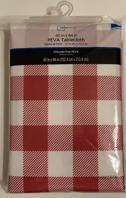 60 x 84 Vinyl Tablecloth Red White Check 100% PEVA kitchen picnic gingham summer-image
