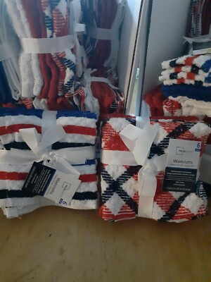 6 pk Mainstays Cotton Washcloths Set- Navy, Red, & White-image