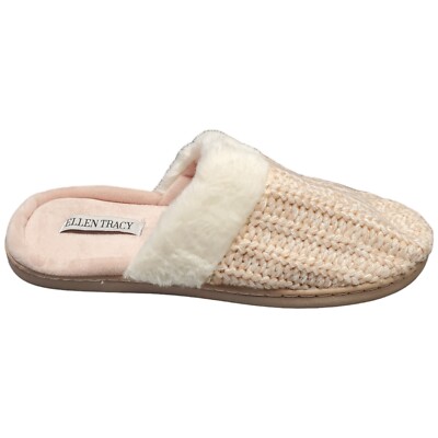 Ellen Tracy Slippers Clogs Womens Size S 6-7 Pink Faux Fur Trim Cozy Slip On EUC-image