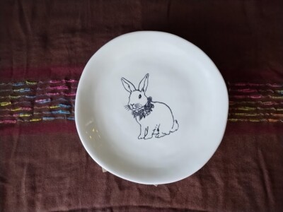 PIER 1 Imports~ Stoneware Salad/Dessert Plates Easter Bunny Design Set of 4-image
