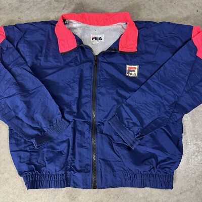 Vintage 80s-90s FILA Blue & Pink Tracksuit Jacket Windbreaker Logo Mens Size L-image