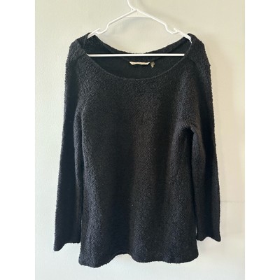 Soft Surroundings Sweater Women's Medium Black Fuzzy Scoop Neck Cozy Winter-image