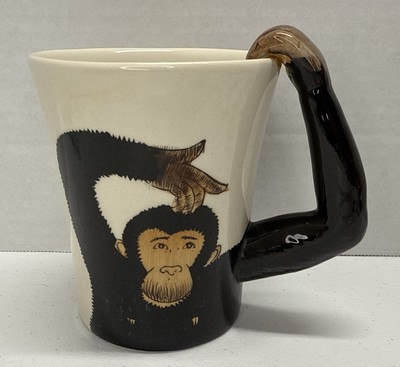 Pier 1 One Imports Monkey Chimpanzee 3D Arm Handle 16oz Coffee Tea Mug Cup-image