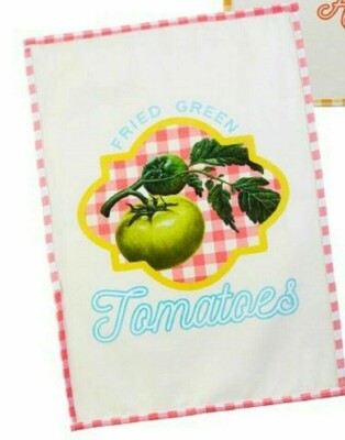 Raz Fried Green Tomatoes Gingham Check Tea Towel Fruit Kitchen Towel NEW-image