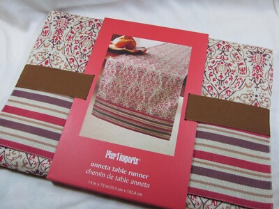 Brand New Pier 1 Imports Anneta Table Runner. 72 inch. Cheerful Red White Design-image