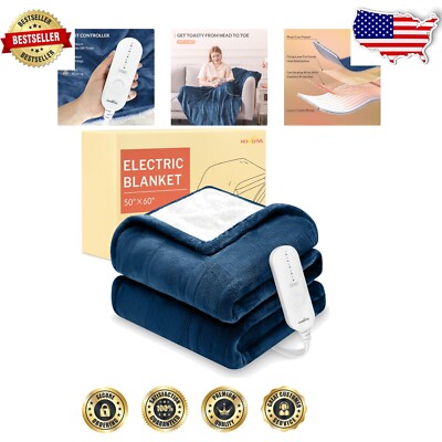 LuxeHeat Electric Heated Throw Blanket, 5 Settings, 50x60 in Navy - Cozy Comfort-image