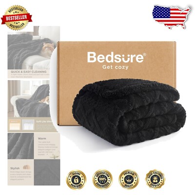 Stylish Twin Size Sherpa Throw Blanket - Warm, Fuzzy & Giftable Black Comfort-image