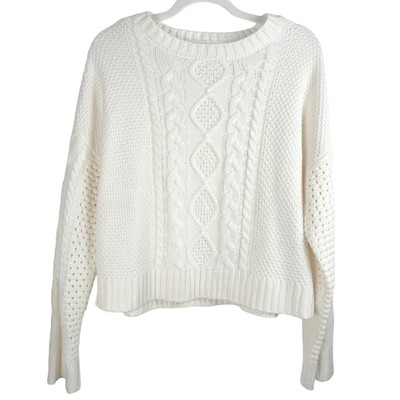 Sanctuary White Preppy Cozy Chunky Cable Knit Holiday Normcore Sweater L-image