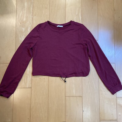 COZY CROP active USA Maroon Cropped Lightweight Sweatshirt  Size L-image