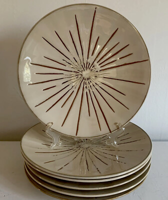 Pier 1 Imports SANCTUARY Stoneware Tan Starburst Dinner Plates 11.5” Set Of 6-image