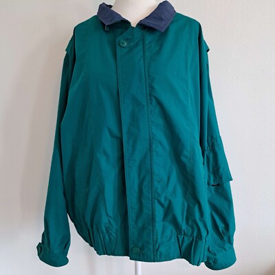 0352 - VTG London Fog XL Green Zip Up and Button Wind Breaker Jacket Yellow Blue-image