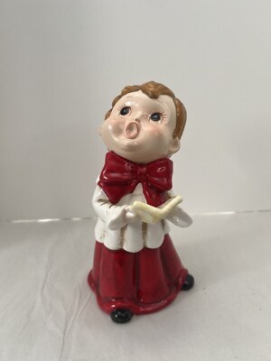 Vintage Christmas Ceramic Choir Boy Holding Song Book Musical Wind Up 10 in.-image