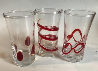 PIER 1 IMPORTS ~ CLEAR BLOWN GLASS WITH RED ACCENTS ~ SET OF 3-image