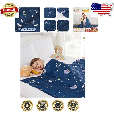 Breathable 10 lbs Navy Starry Sky Blanket - Cute Dinosaur Design for Cozy Naps-image