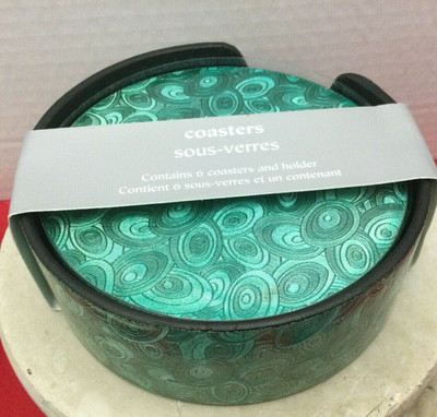 Pier 1 Imports Sous-Verres Green Swirls Design Elegant 6 Coasters Holder Set-image