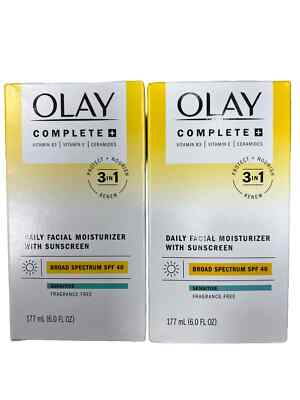 LOT OF 2 Olay Complete + 3in1 Daily Moisturizer SPF 40 Sensitive 6oz Exp 10/2025-image