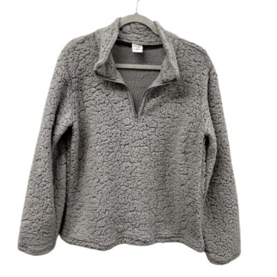 Women's Cozy Gray Sherpa Fleece Quarter-Zip Pullover Sweater M/M-image
