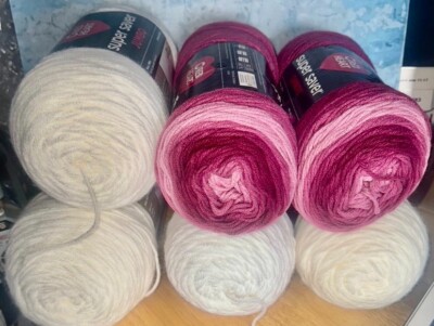 Red Heart Super Saver Jumbo Yarn, Soft White , Anemone, and one Mainstays white-image