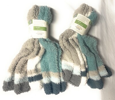 Lemon Women's Fuzzy and Warm Crew Socks Size 5-9.5 (Pack - 6) Blue/Grey/White-image