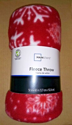 MainStay Winter Theme Bright Red/White Snowflakes 50x60 Fleece Throw-image