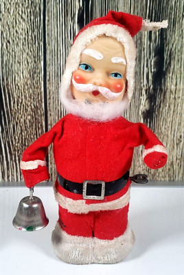 ALPS Mechanical Santa Claus Ringing Bell Wind Up Vintage 1950s NEEDS WORK-image