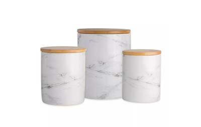 Design Imports White Marble Ceramic Canister Set/3-image