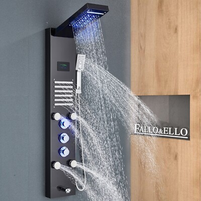 Stainless steel Shower Panel Tower System LED Rain Waterfall Shower Massage Jets-image