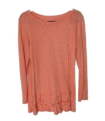 Soft Surroundings Long Sleeve Ruffle Striped TShirt Sz Small Coral Cozy Comfort-image