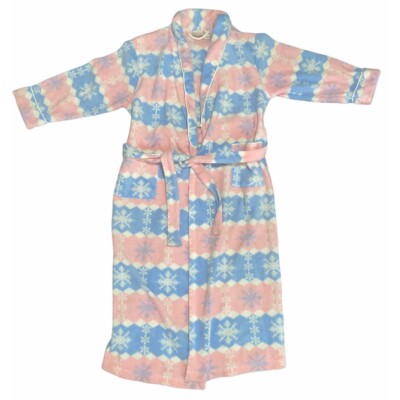 Laura Gayle Plush Fleece Pastel Snowflake Bath Dressing Robe Pink Blue M 90s-image