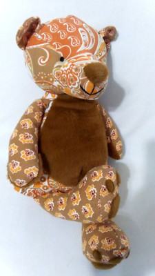 Pier 1 Imports Cotton Fabric Teddy Bear Plush Tan Orange White Paisley 15''-image