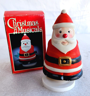 Vintage 1986 Christmas Musical Wind Up Ceramic Santa: Tune We Wish You A Merry-image