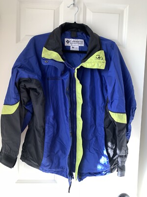 Columbia Bugaboo Vintage Coat Jacket 90s lime green Blue Black Windbreaker Sz S-image