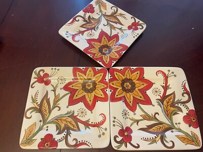 Pier 1 Imports CARYNTHUM, Set of 3 Square Earthenware Salad Plates, 8 3/4”-image