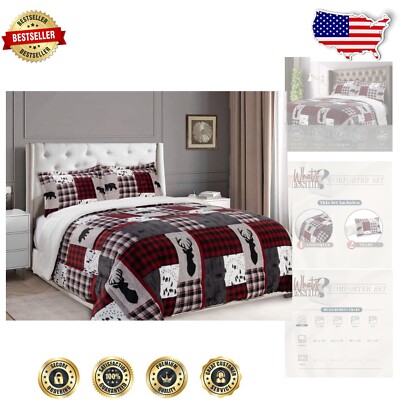 Luxury 3-Piece Winter Lodge Patch Comforter with Sherpa Backing - Cozy & Elegant-image