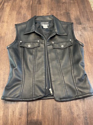 Vintage Motorcycle Road Rags Black Faux Leather Vest Womans Sz M Biker Vegan-image