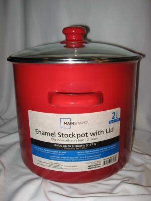 MAINSTAYS PORCELAIN ON STEEL STOCKPOT w/LID - NEW WITH TAG - CHRISTMAS RED-image
