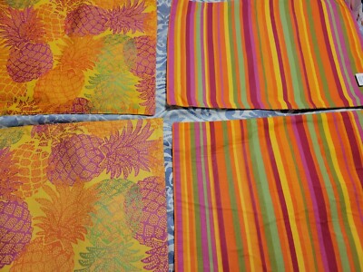  Pineapple and Red Orange stripes  Cotton  Placemats Reversible 4pc mainstay-image