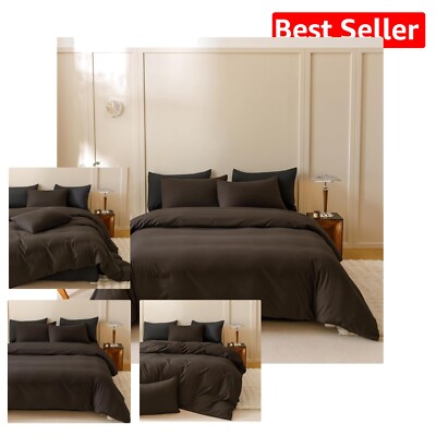 Cozy Fluffy Full Size Dark Brown Comforter Set - Machine Washable Luxury Bedding-image