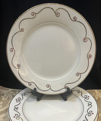 Pier 1 Imports Holiday Scroll Gold Rimmed 7.5” Salad Plates Set of 2-image