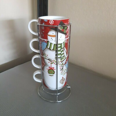 Pier 1 Imports Christmas Stacking Cups + Rack Snowman Design-image