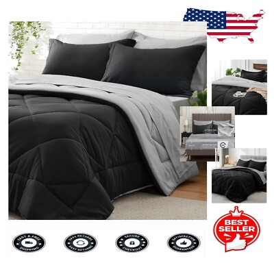 Luxurious King Size 7-Piece Comforter Set - Reversible Soft Microfiber Bedding-image