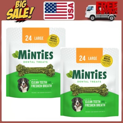 2 Pack Minties Dental Bone Treats, Chews for Large Dogs over 50 lbs, 24 Count-image